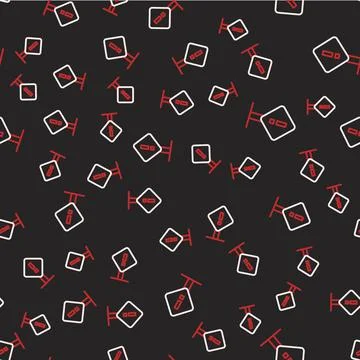 Line Exclamation mark in square frame icon isolated seamless pattern on black Stock Illustration
