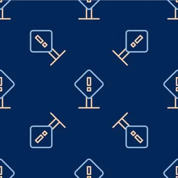 Line Exclamation mark in square frame icon isolated seamless pattern on blue Stock Illustration