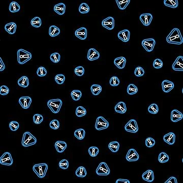 Line Exclamation mark in triangle icon isolated seamless pattern on black Illustrazione stock