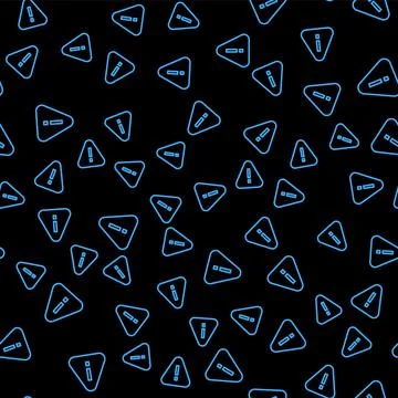 Line Exclamation mark in triangle icon isolated seamless pattern on black Illustrazione stock