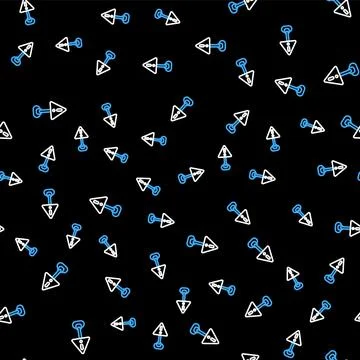 Line Exclamation mark in triangle icon isolated seamless pattern on black bac Illustrazione stock