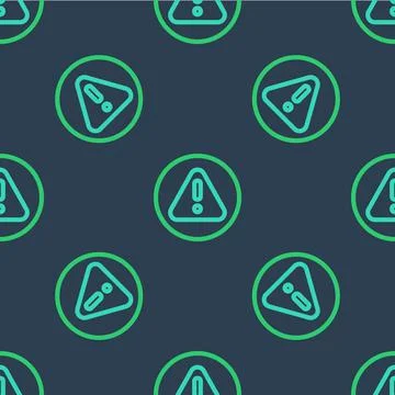 Line Exclamation mark in triangle icon isolated seamless pattern on blue Illustrazione stock