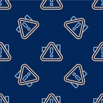 Line Exclamation mark in triangle icon isolated seamless pattern on blue Stock Illustration
