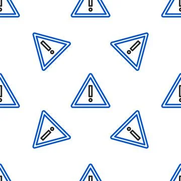 Line Exclamation mark in triangle icon isolated seamless pattern on white Illustrazione stock