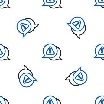 Line Exclamation mark in triangle icon isolated seamless pattern on white Illustrazione stock