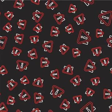 Line Exclamation mark in triangle icon isolated seamless pattern on black bac Illustrazione stock