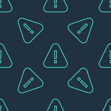 Line Exclamation mark in triangle icon isolated seamless pattern on black b.. Illustrazione stock