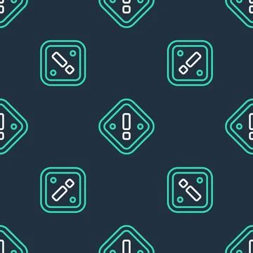 Line Exclamation mark in triangle icon isolated seamless pattern on black b.. Stock Illustration