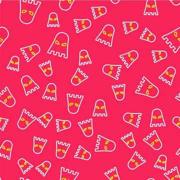 Line Executioner mask icon isolated seamless pattern on red background. Hangman Stock Illustration