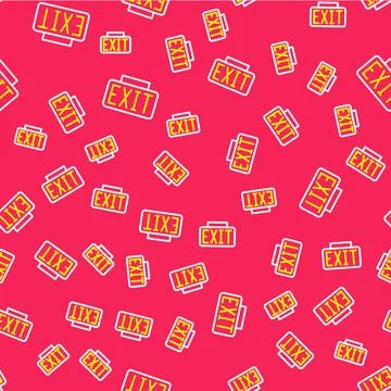 Line Exit icon isolated seamless pattern on red background. Fire emergency icon 스톡 일러스트