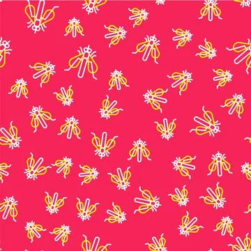 Line Experimental insect icon isolated seamless pattern on red background 스톡 일러스트