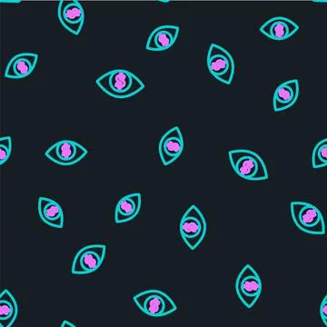 Line Eye with dollar icon isolated seamless pattern on black background. Vector Stock Illustration