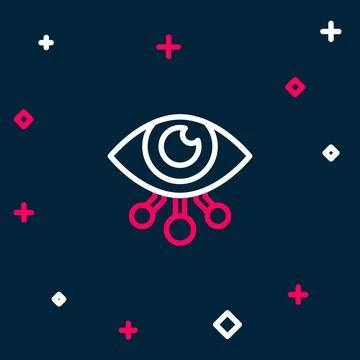 Line Eye scan icon isolated on blue background. Scanning eye. Security check Stockillustratie
