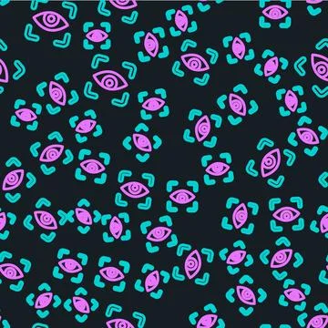 Line Eye scan icon isolated seamless pattern on black background. Scanning ey 스톡 일러스트