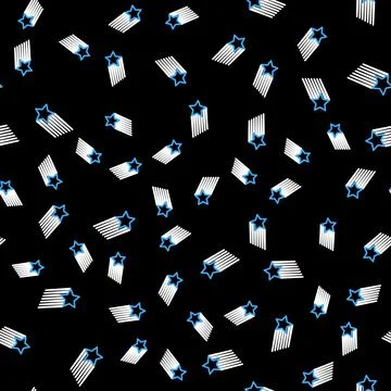 Line Falling star icon isolated seamless pattern on black background. Shooting Stock Illustration
