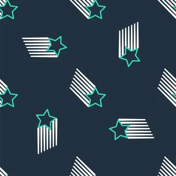 Line Falling star icon isolated seamless pattern on black background. Shooting Stock Illustration