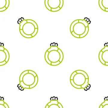 Line Fantasy magic stone ring with gem icon isolated seamless pattern on whit Stock Illustration