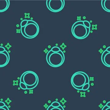 Line Fantasy magic stone ring with gem icon isolated seamless pattern on blue Illustrazione stock
