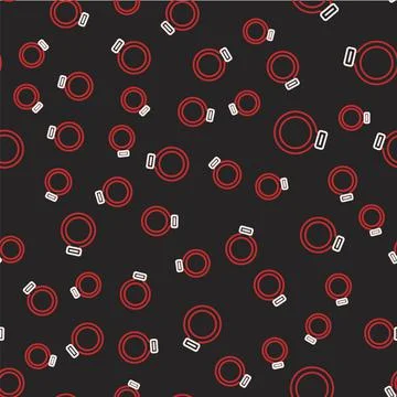 Line Fantasy magic stone ring with gem icon isolated seamless pattern on black Stock Illustration