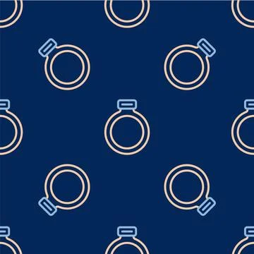 Line Fantasy magic stone ring with gem icon isolated seamless pattern on blue Illustrazione stock