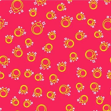 Line Fantasy magic stone ring with gem icon isolated seamless pattern on re.. Stock Illustration