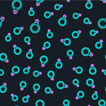 Line Fantasy magic stone ring with gem icon isolated seamless pattern on bl.. Illustrazione stock