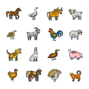 Line Farm Animals Set 库存插图