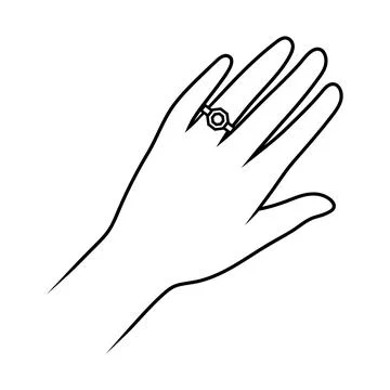 Line female hand with ring. Stylized linear illustration. Image for jewelry s イラスト素材