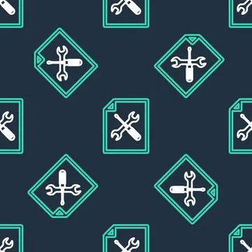 Line File document with screwdriver and wrench icon isolated seamless pattern on Illustrazione stock