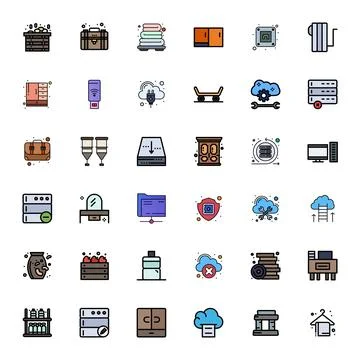 Line Filled Display Perfect Vector Icons from Storage Set with 36 High Reso.. Stock Illustration