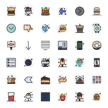 Line Filled Display Perfect Vector Icons from Menu Set with 36 High Resolut.. Stock Illustration