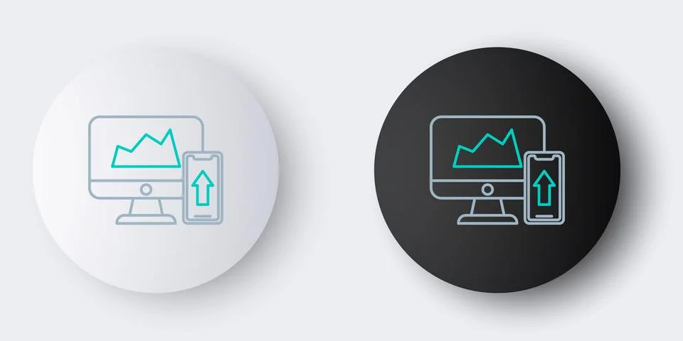 Line Financial chart or graph on the computer monitor and mobile phone icon Stock Illustration