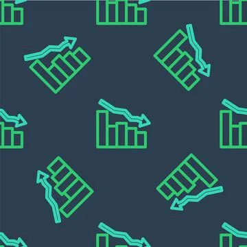 Line Financial growth decrease icon isolated seamless pattern on blue backgro Stock Illustration