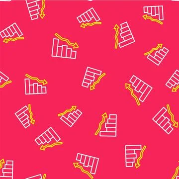Line Financial growth decrease icon isolated seamless pattern on red backgr.. Stock Illustration