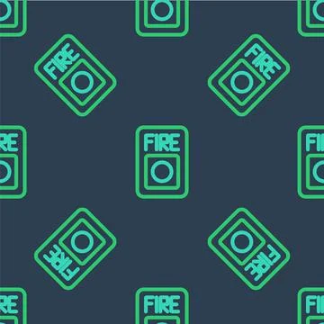 Line Fire alarm system icon isolated seamless pattern on blue background. Pul Stock Illustration
