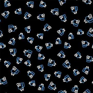 Line Fire in burning house icon isolated seamless pattern on black background Stock Illustration
