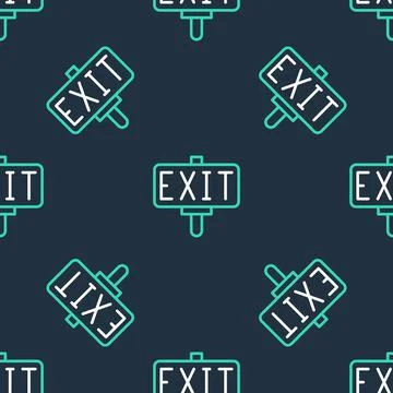 Line Fire exit icon isolated seamless pattern on black background. Fire emerg Stock Illustration