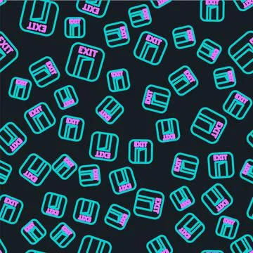 Line Fire exit icon isolated seamless pattern on black background. Fire 스톡 일러스트