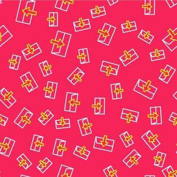 Line Fire exit icon isolated seamless pattern on red background. Fire emergency Stockillustratie