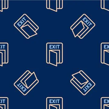 Line Fire exit icon isolated seamless pattern on blue background. Fire emergency Stock Illustration