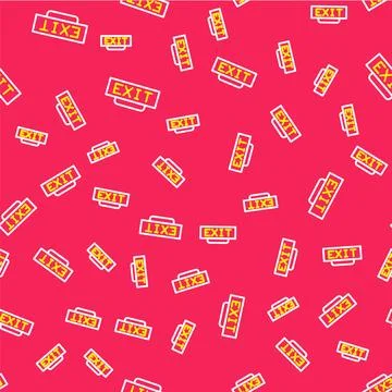 Line Fire exit icon isolated seamless pattern on red background. Fire emerg.. 库存插图