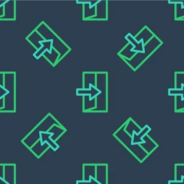 Line Fire exit icon isolated seamless pattern on blue background. Fire emer.. Illustrazione stock