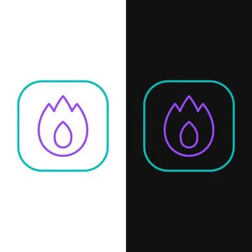 Line Fire flame icon isolated on white and black background. Colorful outline Illustrazione stock