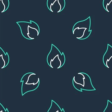Line Fire flame icon isolated seamless pattern on black background. Heat symbol 스톡 일러스트