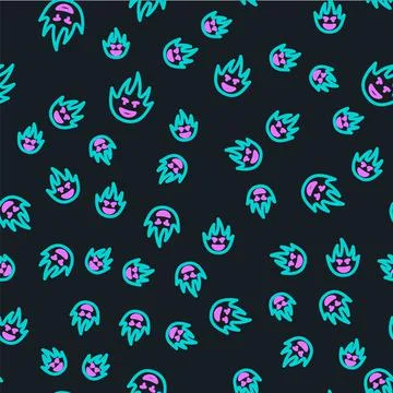 Line Fire flame icon isolated seamless pattern on black background. Vector Illustrazione stock