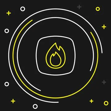 Line Fire flame icon isolated on black background. Colorful outline concept.  Stock Illustration