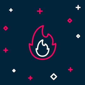 Line Fire flame icon isolated on blue background. Colorful outline concept... イラスト素材