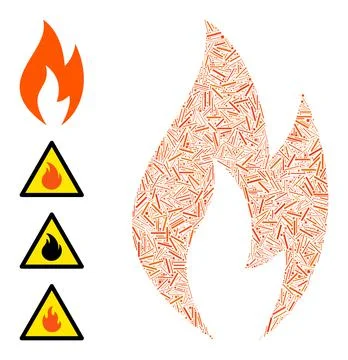 Line Fire Flame Icon Vector Collage イラスト素材