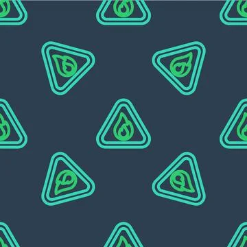 Line Fire flame in triangle icon isolated seamless pattern on blue background Illustrazione stock