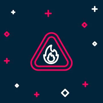 Line Fire flame in triangle icon isolated on blue background. Warning sign of Stock Illustration